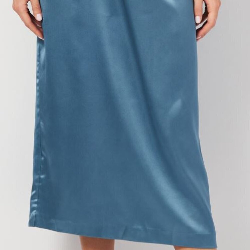 ZARA NEW WOMAN SATIN-EFFECT DRESS WITH KNOT DETAIL SKY BLUE SIZE XS  2042899 431 - Picture 2 of 9
